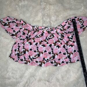 Sz Medium Pink Floral Flower Forever 21 Crop Off Shoulder blouse top